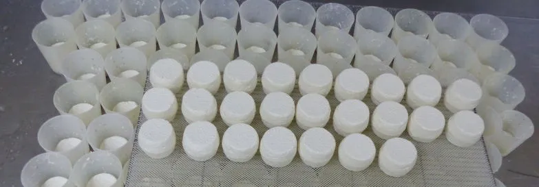 Rangées de moules à fromage, certains démoulés